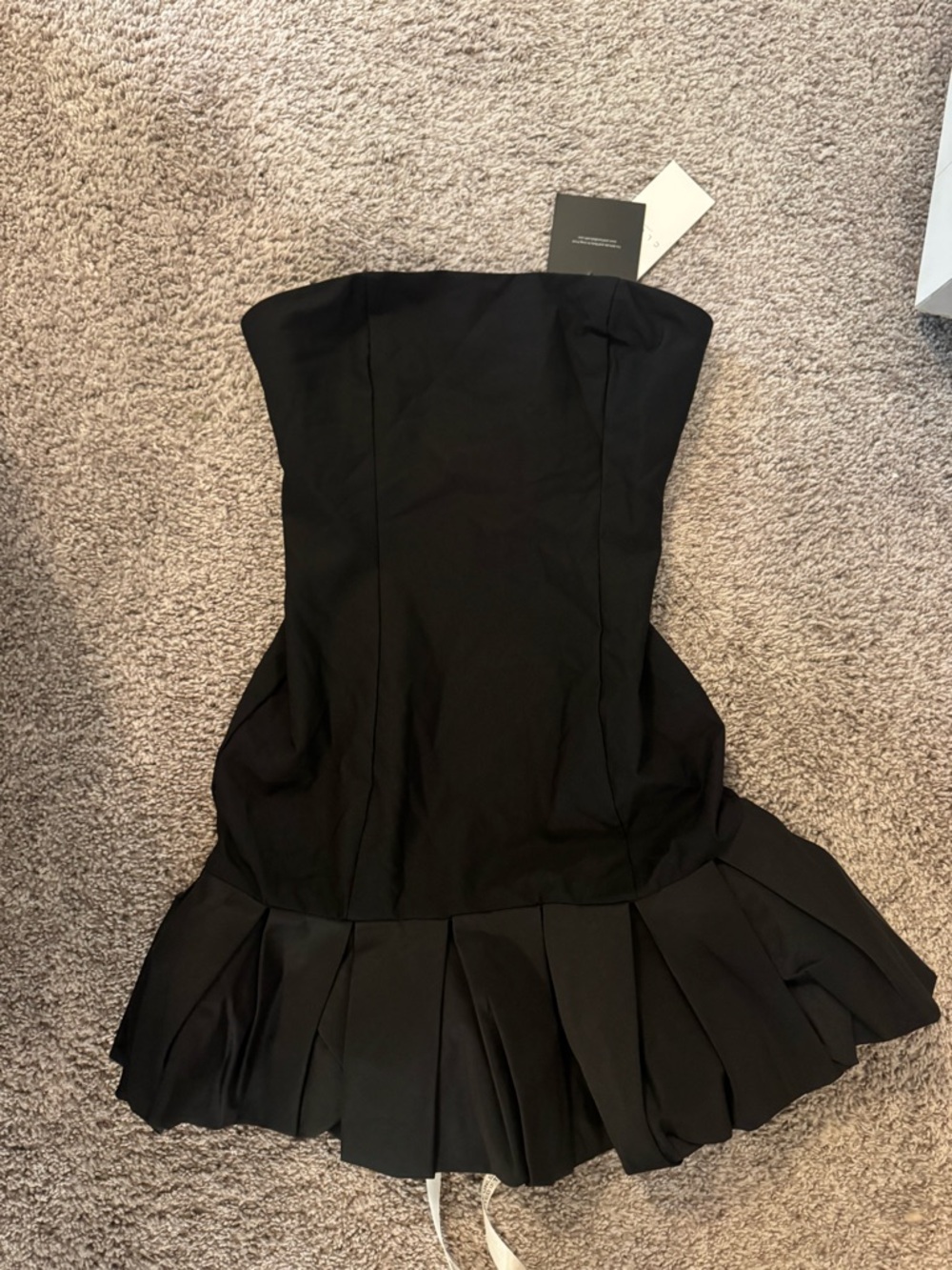 Club L London Black Strapless Pleated-Hem Mini Dress